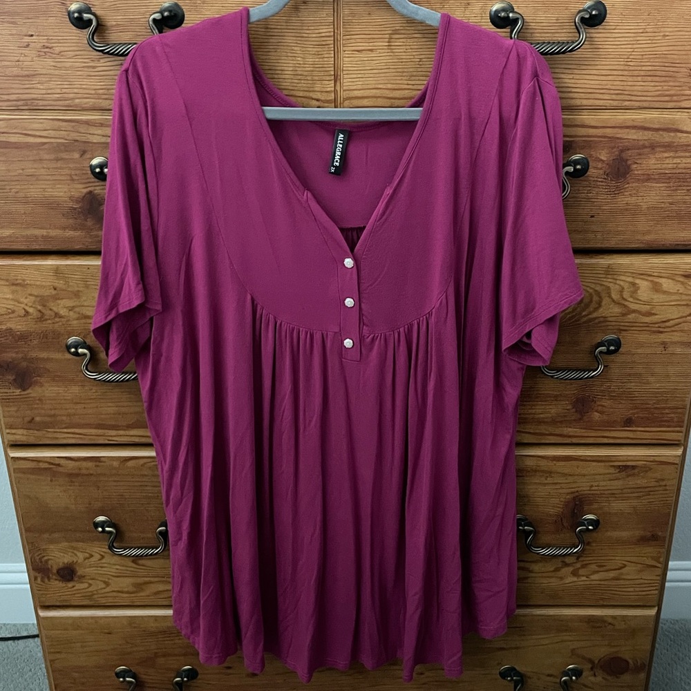 Magenta V-neck blouse
